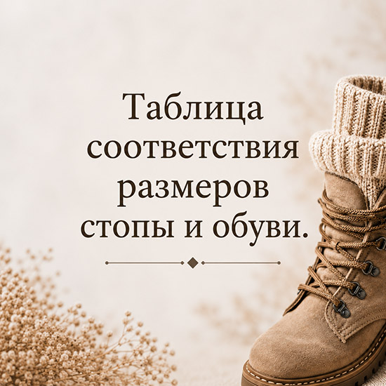 Таблица соответствия размеров стопы и обуви, Таблиця відповідності розмірів стопи та взуття